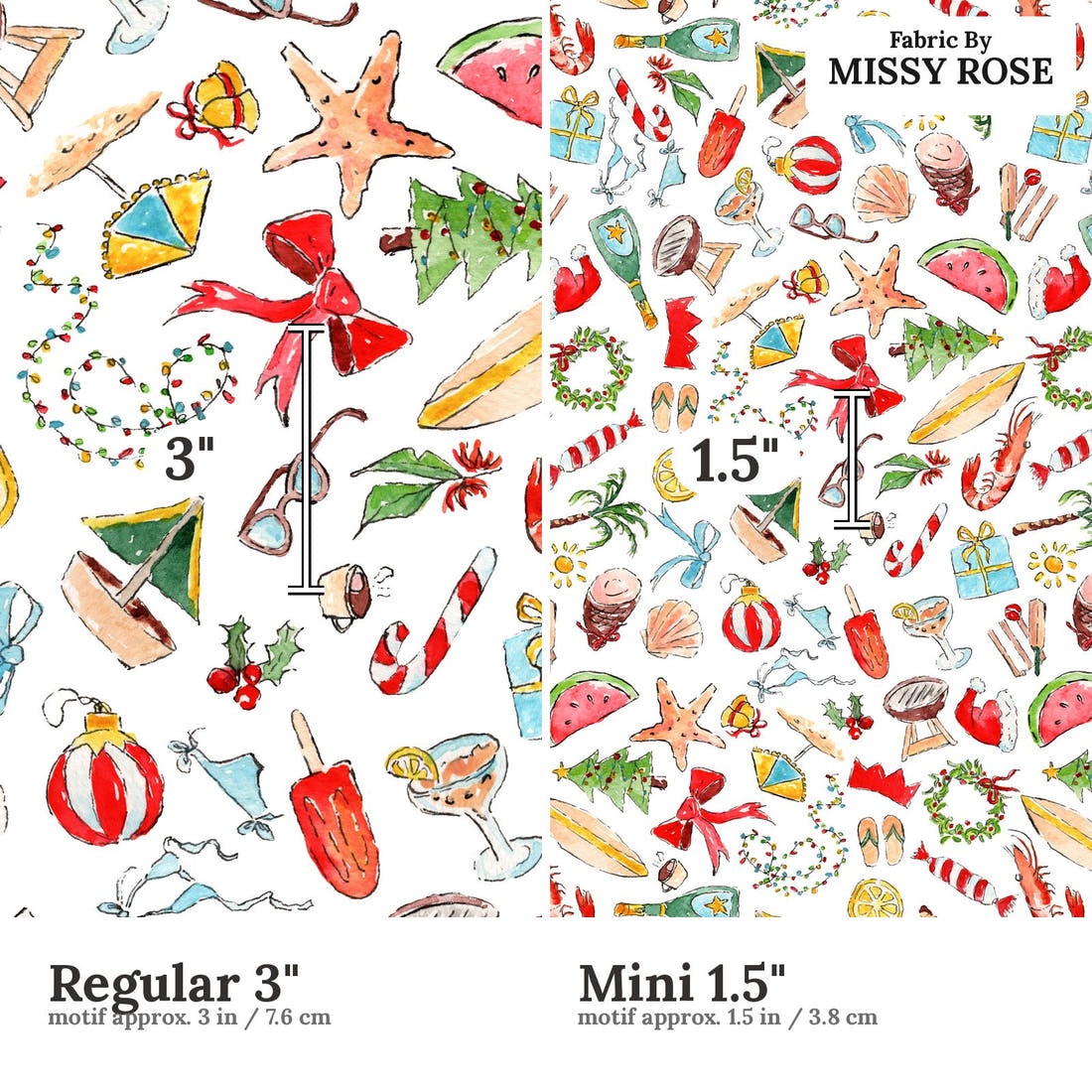 Laura Hamzic 83 Regular 3 inch vs Mini 1.5 inch print scale side by side | Fabric by Missy Rose
