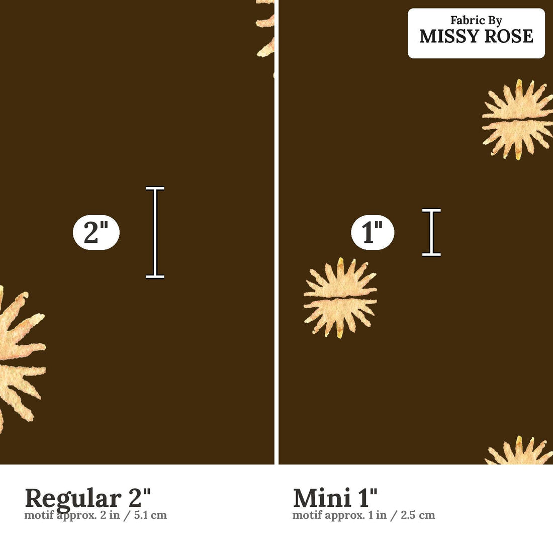 Laura Hamzic 84 Regular 2 inch vs Mini 1 inch print scale side by side | Fabric by Missy Rose