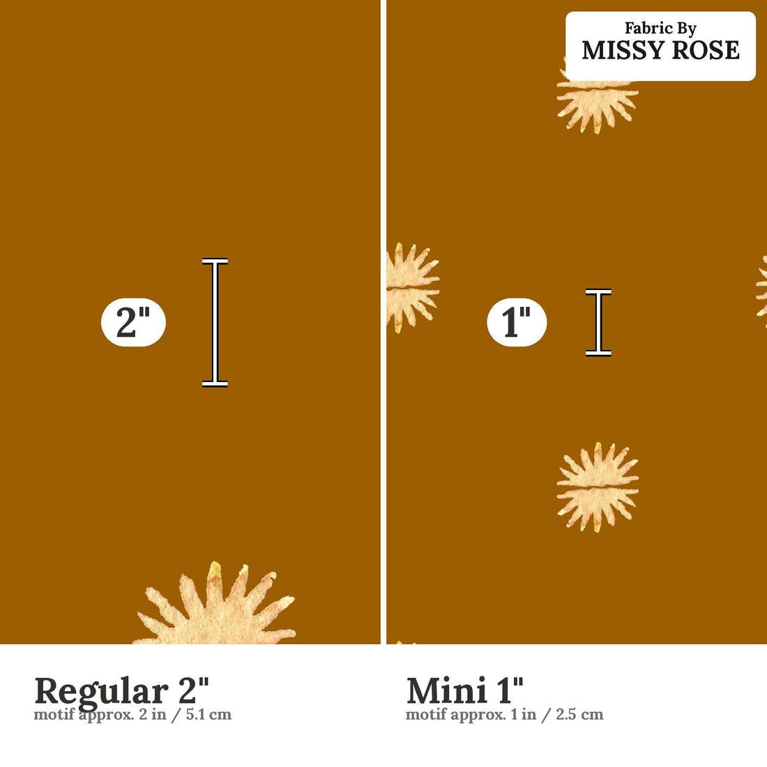 Laura Hamzic 86 Regular 2 inch vs Mini 1 inch print scale side by side | Fabric by Missy Rose