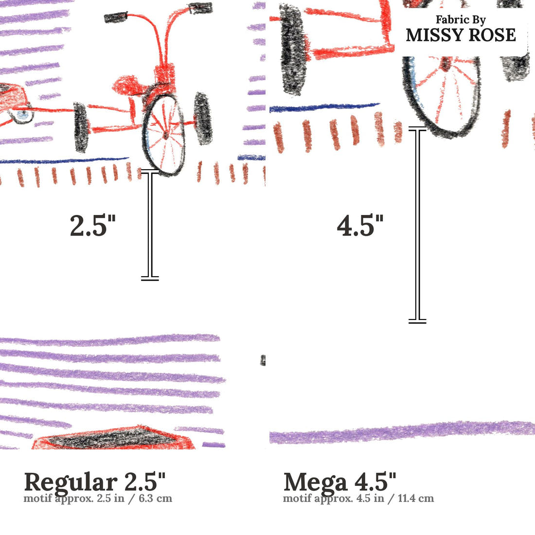 Laura Hamzic 88 Regular 2.5 inch vs Mega 4.5 inch print scale side by side | Fabric by Missy Rose