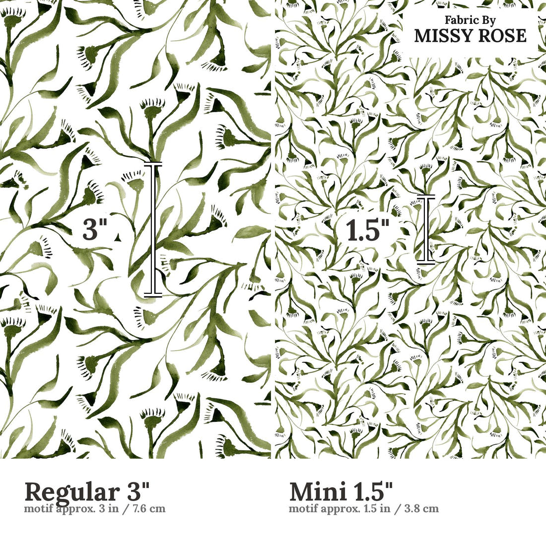 Laura Hamzic 91 Regular 3 inch vs Mini 1.5 inch print scale side by side | Fabric by Missy Rose