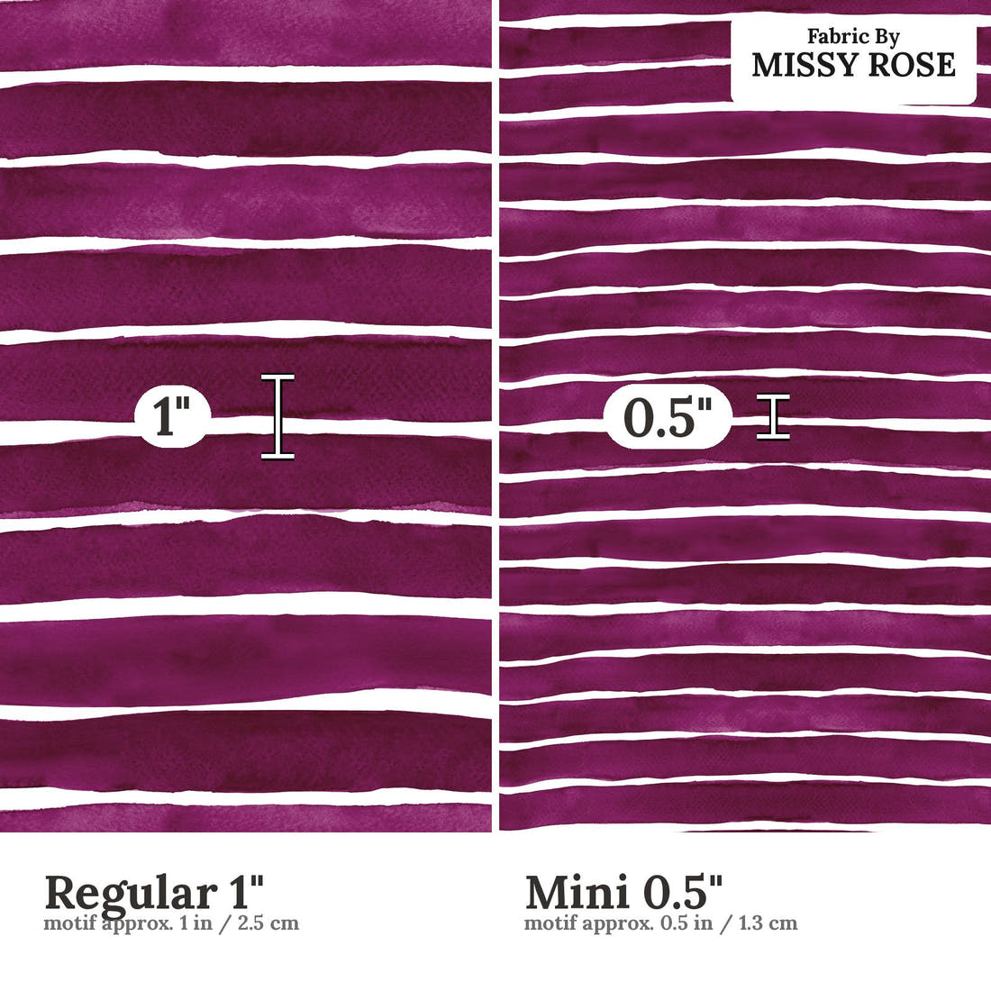 Laura Hamzic 94 Regular 1 inch vs Mini 0.5 inch print scale side by side | Fabric by Missy Rose