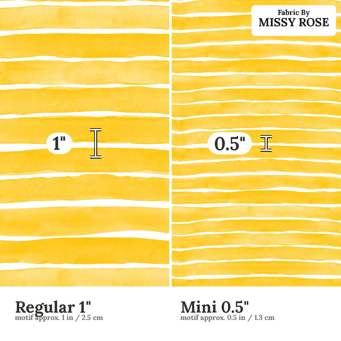 Laura Hamzic 96 Regular 1 inch vs Mini 0.5 inch print scale side by side | Fabric by Missy Rose