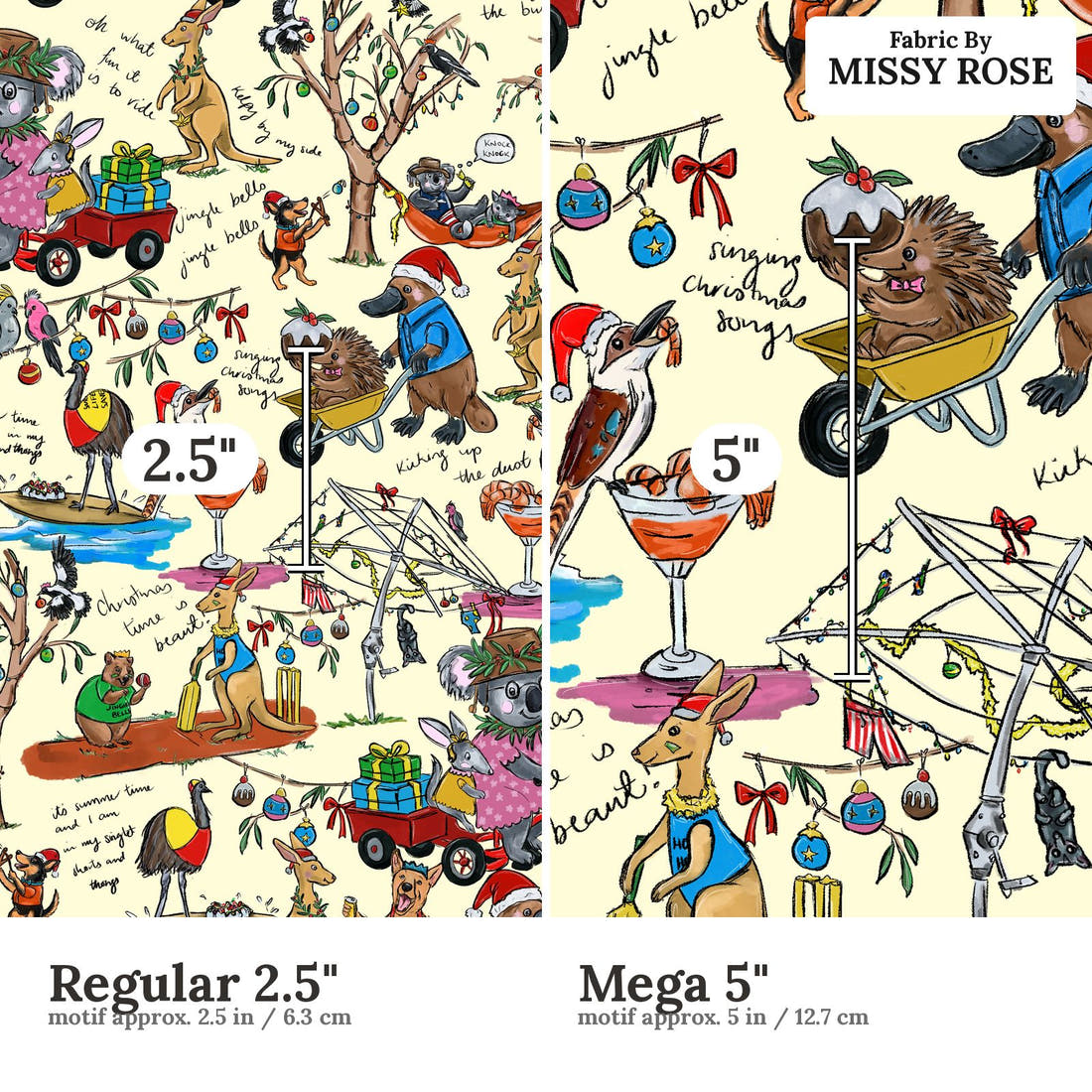 Laura Hamzic 97 Regular 2.5 inch vs Mega 5 inch print scale side by side | Fabric by Missy Rose