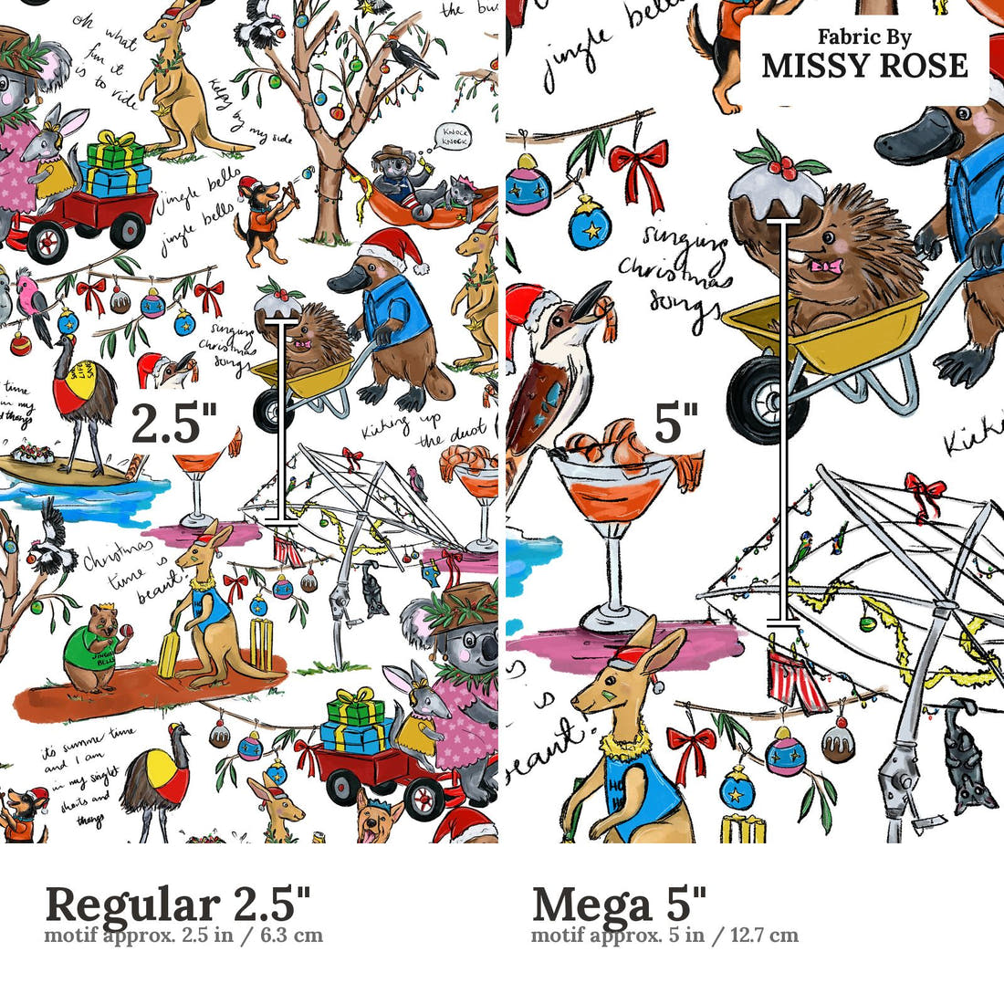 Laura Hamzic 98 Regular 2.5 inch vs Mega 5 inch print scale side by side | Fabric by Missy Rose