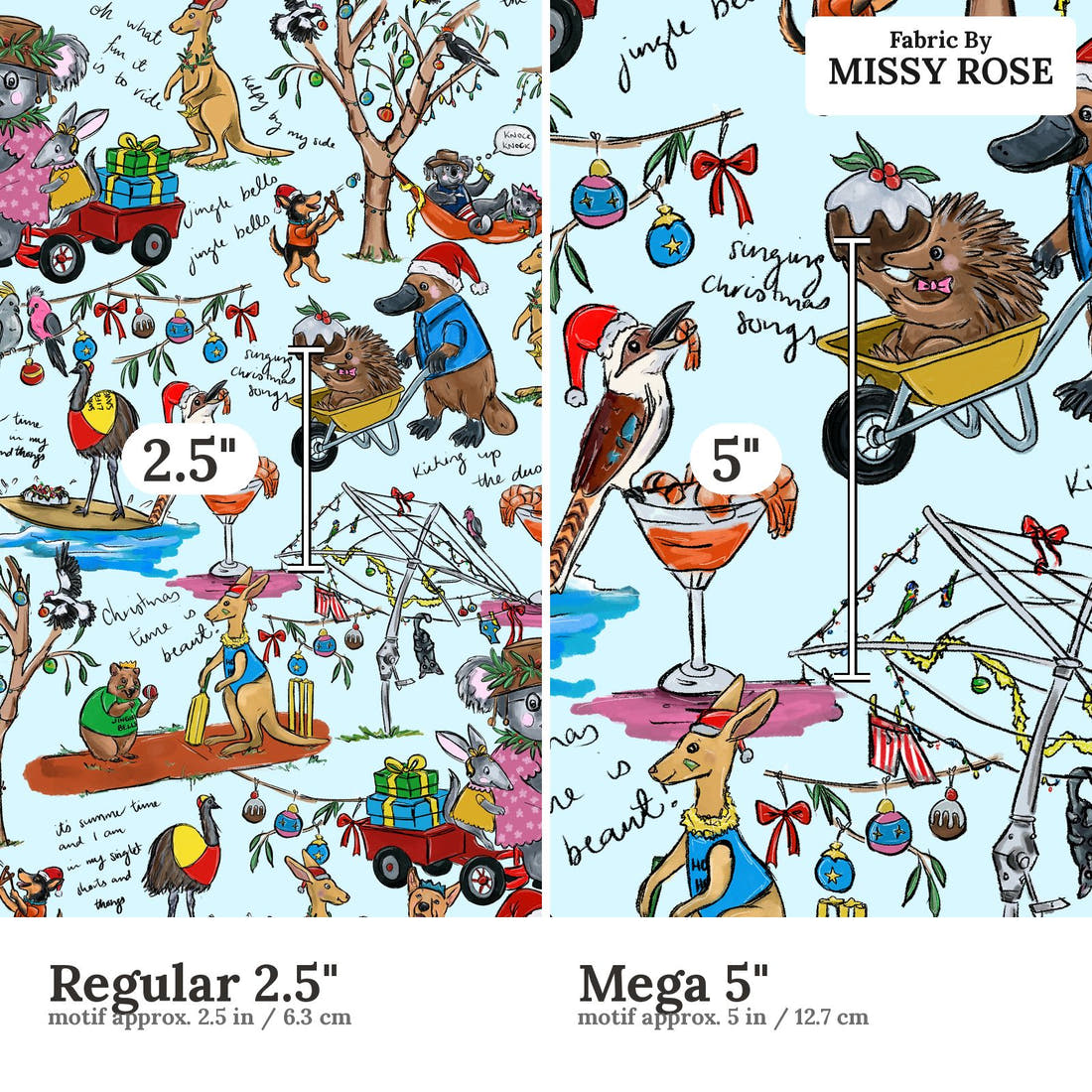 Laura Hamzic 99 Regular 2.5 inch vs Mega 5 inch print scale side by side | Fabric by Missy Rose