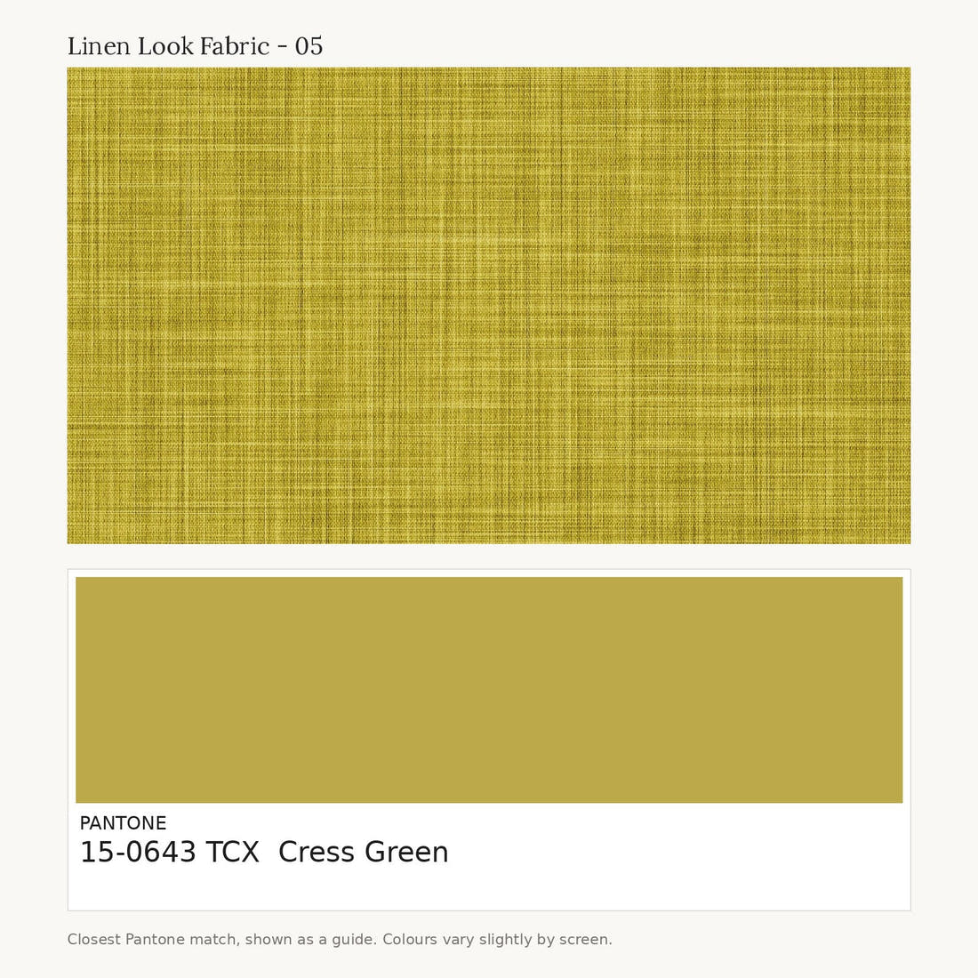 Linen Look Fabric 05 colour card - closest Pantone TCX 15-0643 Cress Green | Fabric by Missy Rose