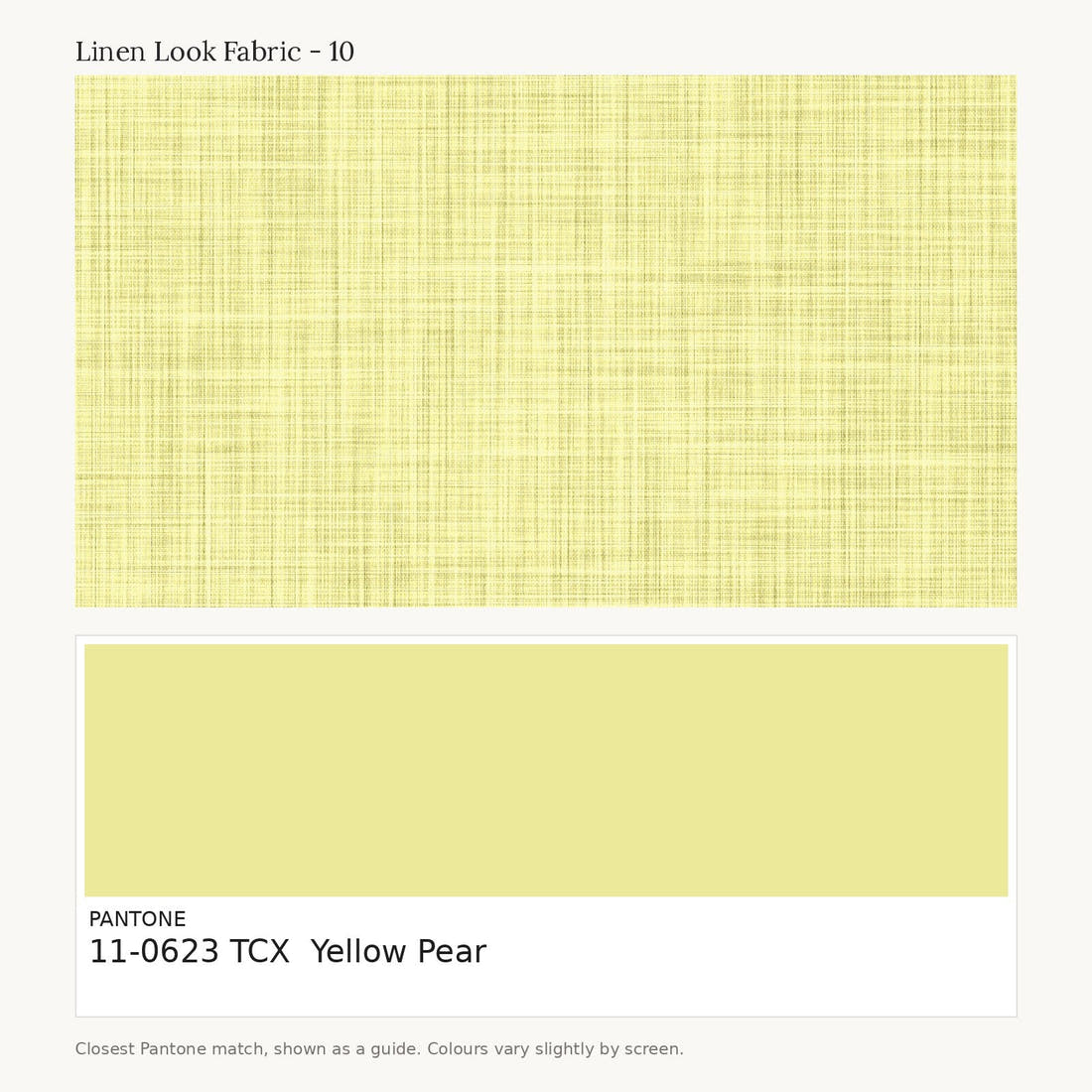 Linen Look Fabric 10 colour card - closest Pantone TCX 11-0623 Yellow Pear | Fabric by Missy Rose