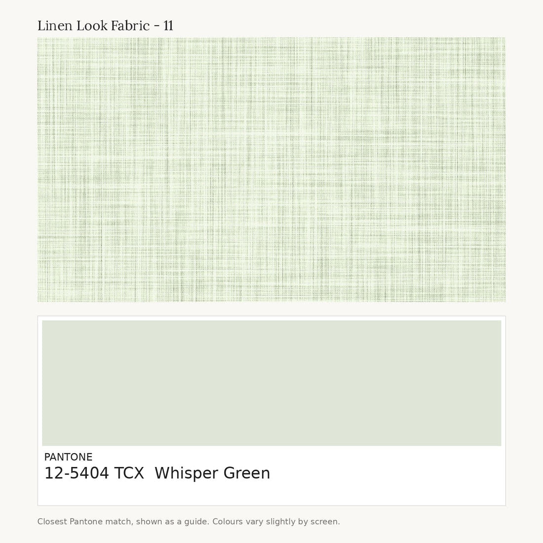 Linen Look Fabric 11 colour card - closest Pantone TCX 12-5404 Whisper Green | Fabric by Missy Rose