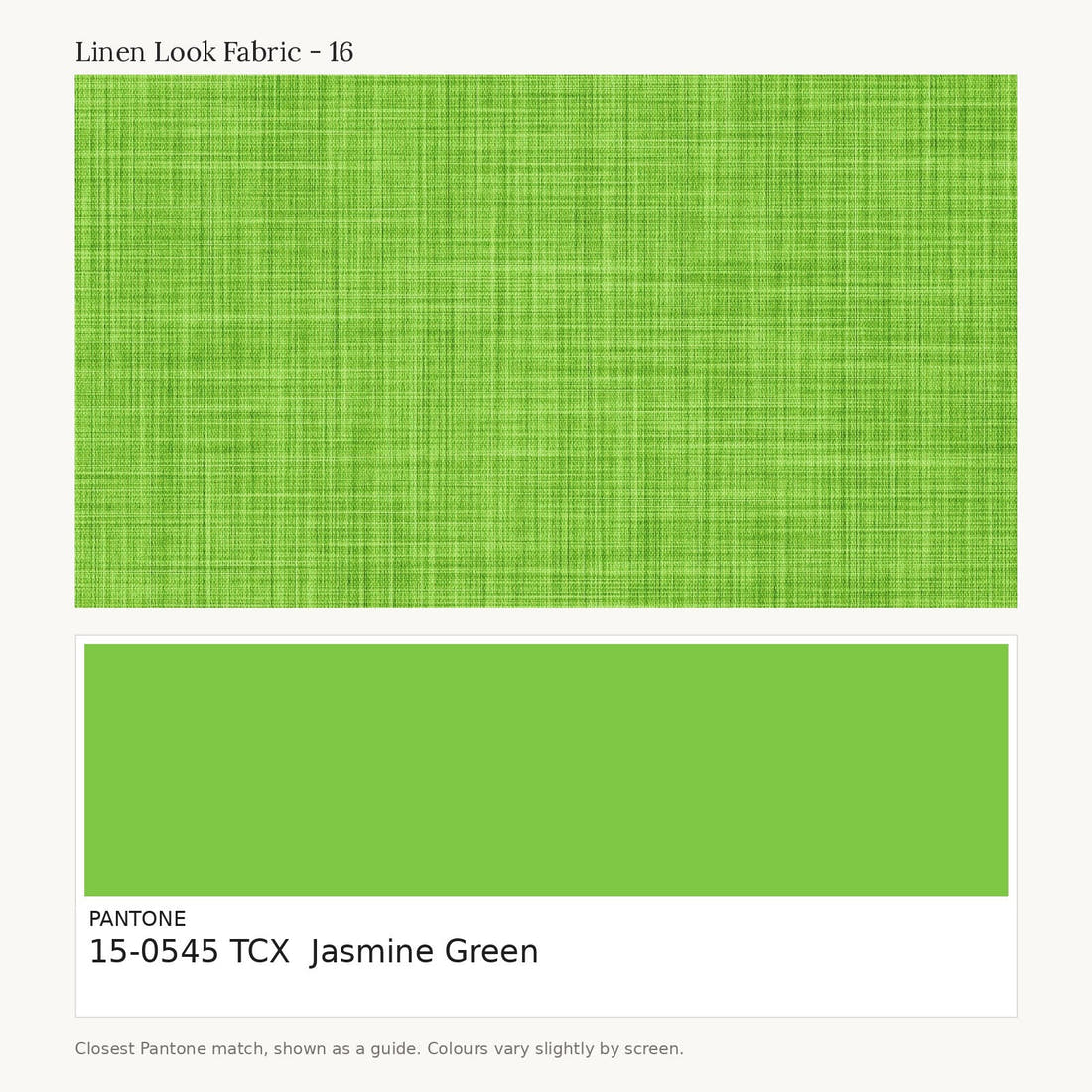 Linen Look Fabric 16 colour card - closest Pantone TCX 15-0545 Jasmine Green | Fabric by Missy Rose