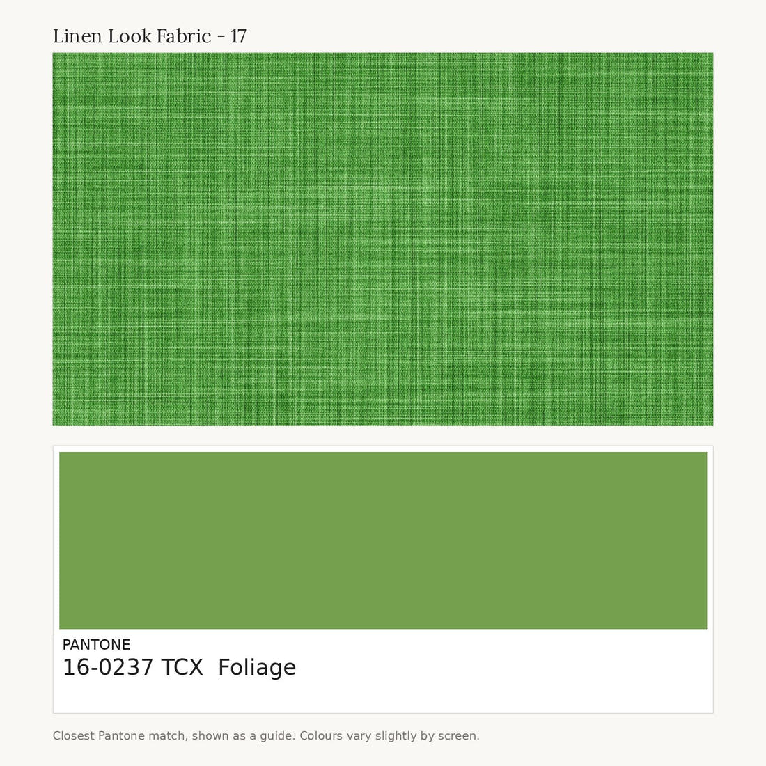 Linen Look Fabric 17 colour card - closest Pantone TCX 16-0237 Foliage | Fabric by Missy Rose