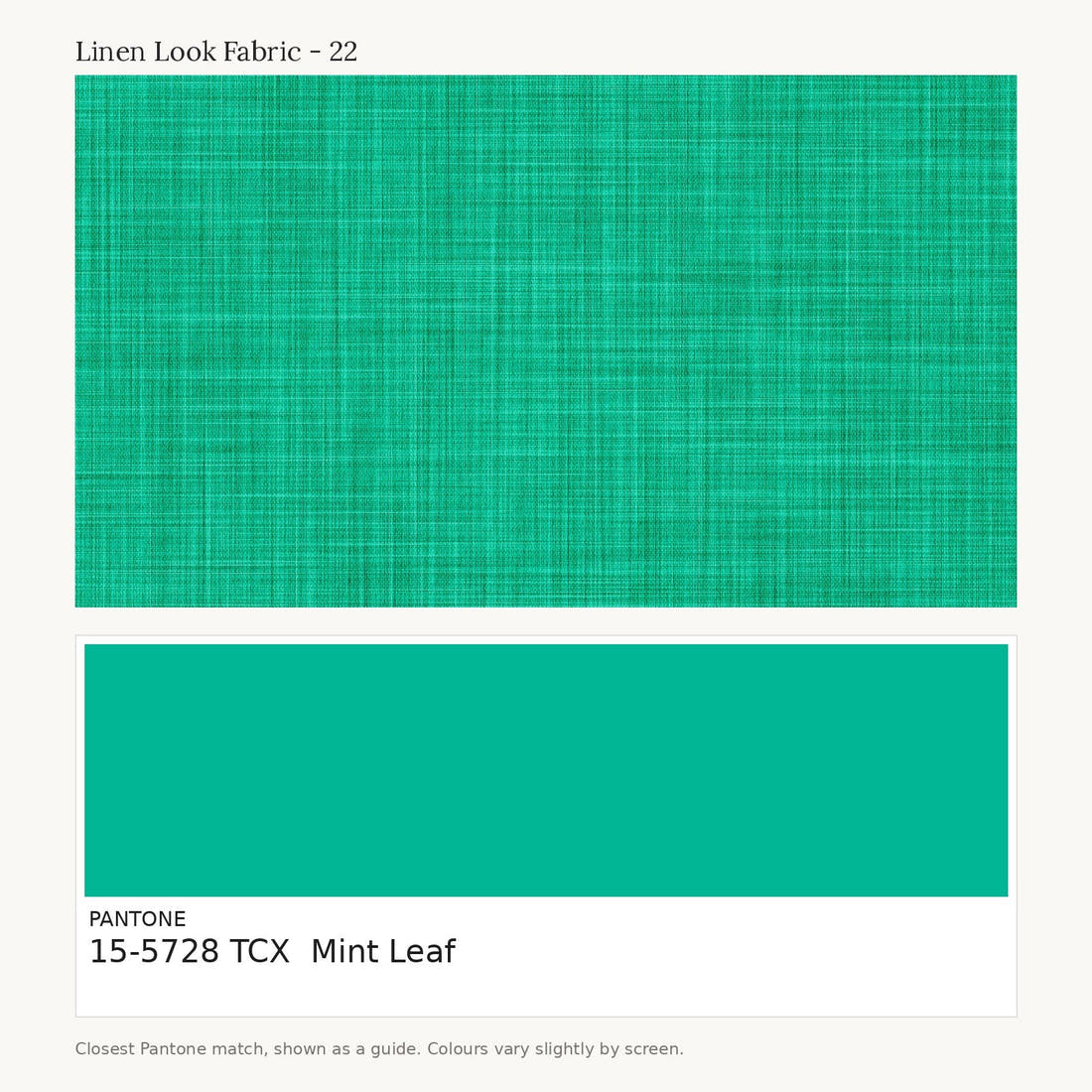 Linen Look Fabric 22 colour card - closest Pantone TCX 15-5728 Mint Leaf | Fabric by Missy Rose