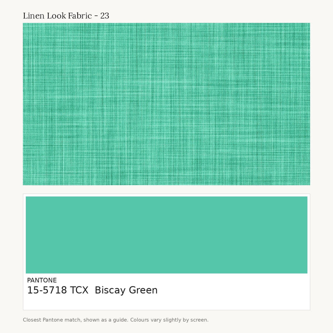 Linen Look Fabric 23 colour card - closest Pantone TCX 15-5718 Biscay Green | Fabric by Missy Rose