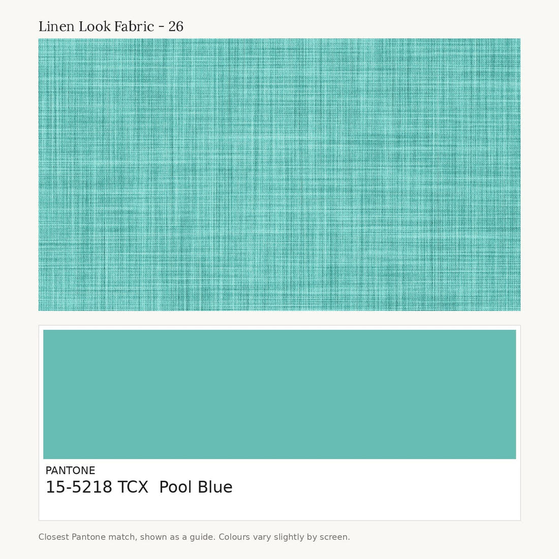 Linen Look Fabric 26 colour card - closest Pantone TCX 15-5218 Pool Blue | Fabric by Missy Rose