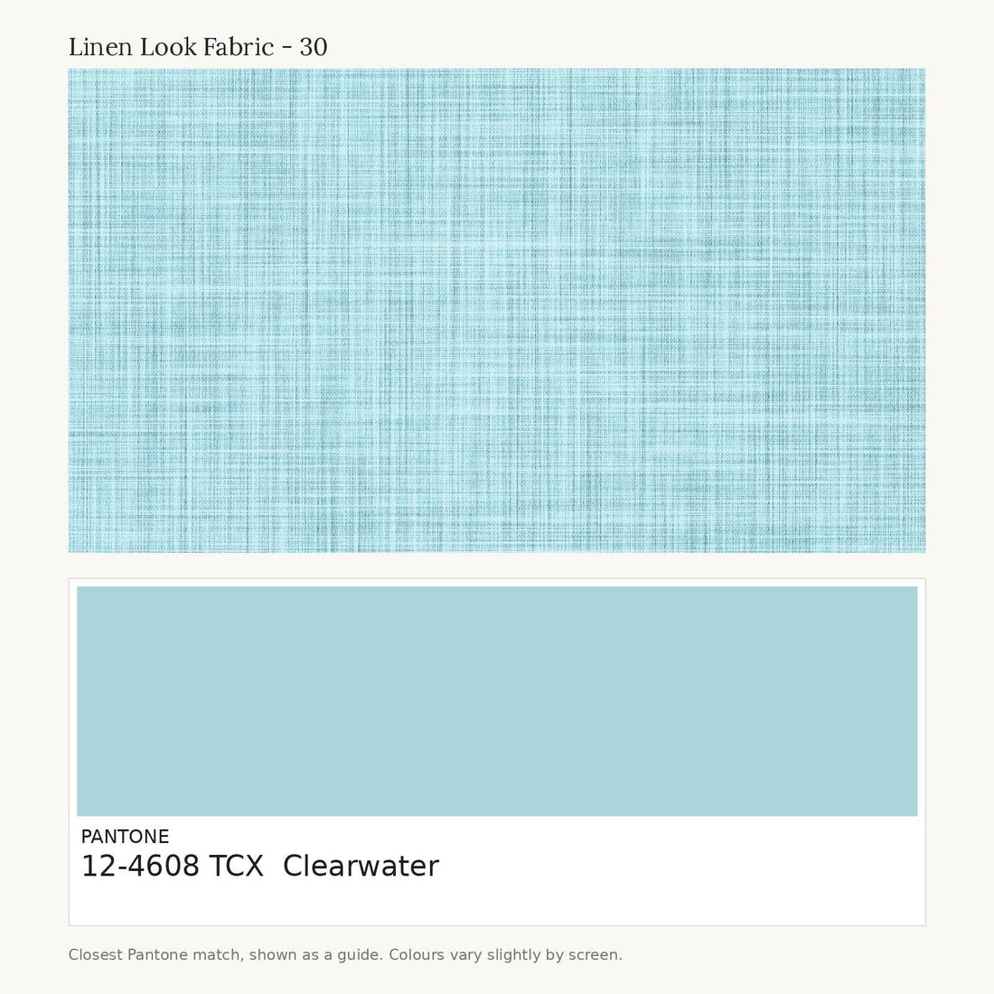 Linen Look Fabric 30 colour card - closest Pantone TCX 12-4608 Clearwater | Fabric by Missy Rose