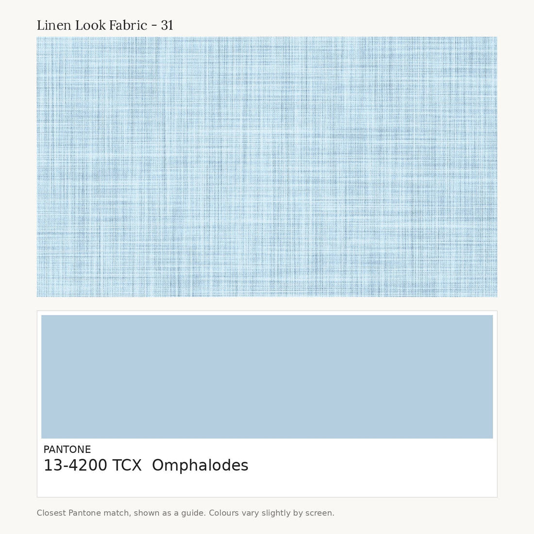 Linen Look Fabric 31 colour card - closest Pantone TCX 13-4200 Omphalodes | Fabric by Missy Rose