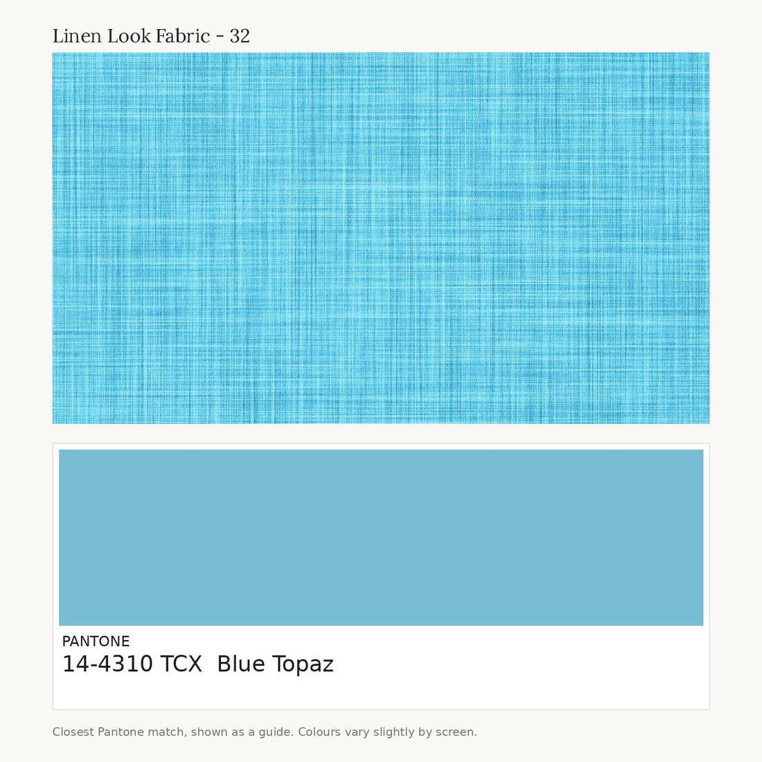Linen Look Fabric 32 colour card - closest Pantone TCX 14-4310 Blue Topaz | Fabric by Missy Rose