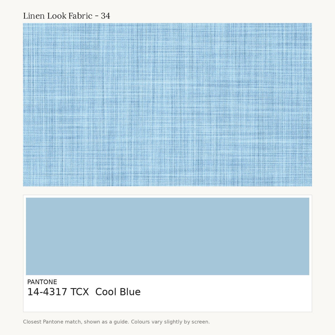 Linen Look Fabric 34 colour card - closest Pantone TCX 14-4317 Cool Blue | Fabric by Missy Rose