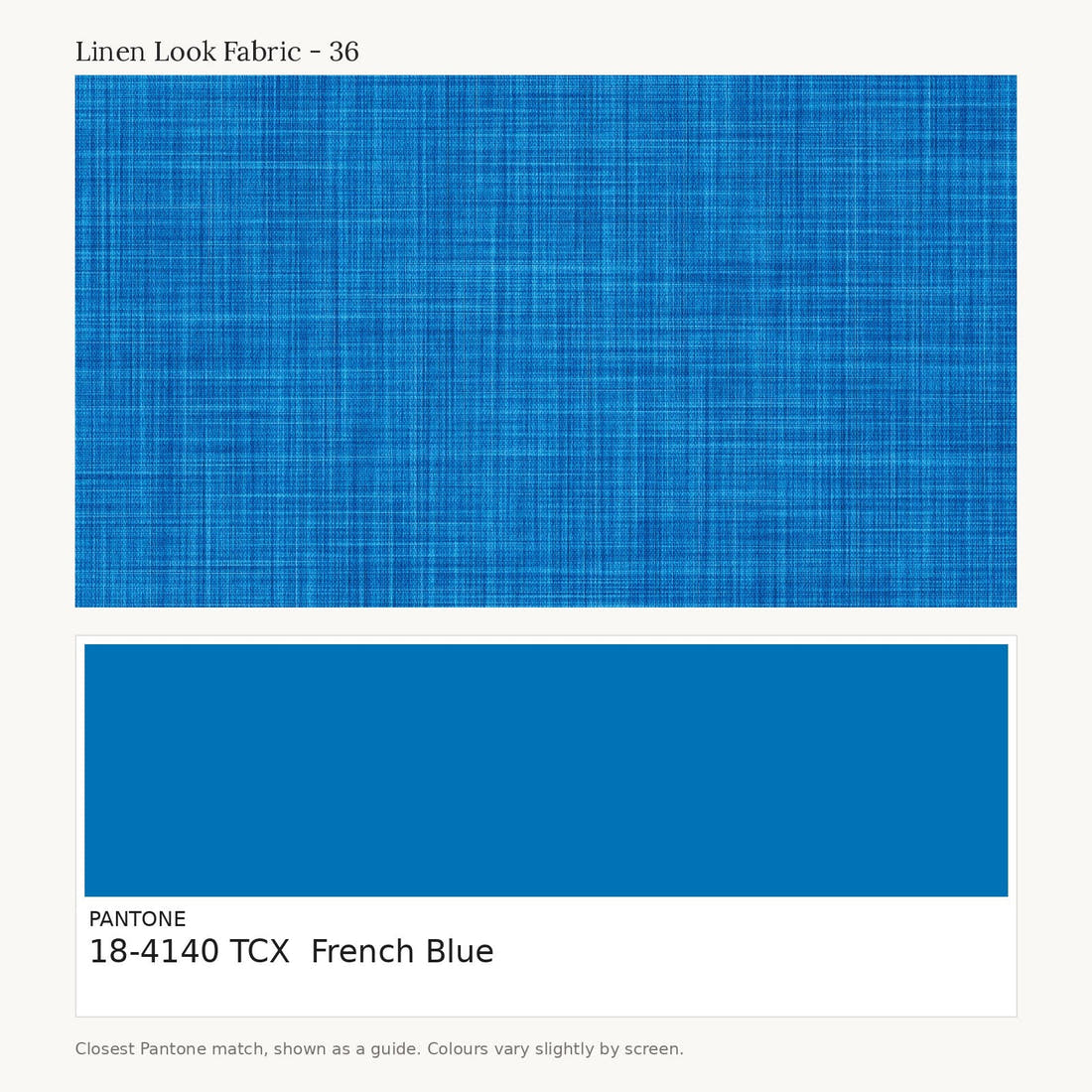 Linen Look Fabric 36 colour card - closest Pantone TCX 18-4140 French Blue | Fabric by Missy Rose