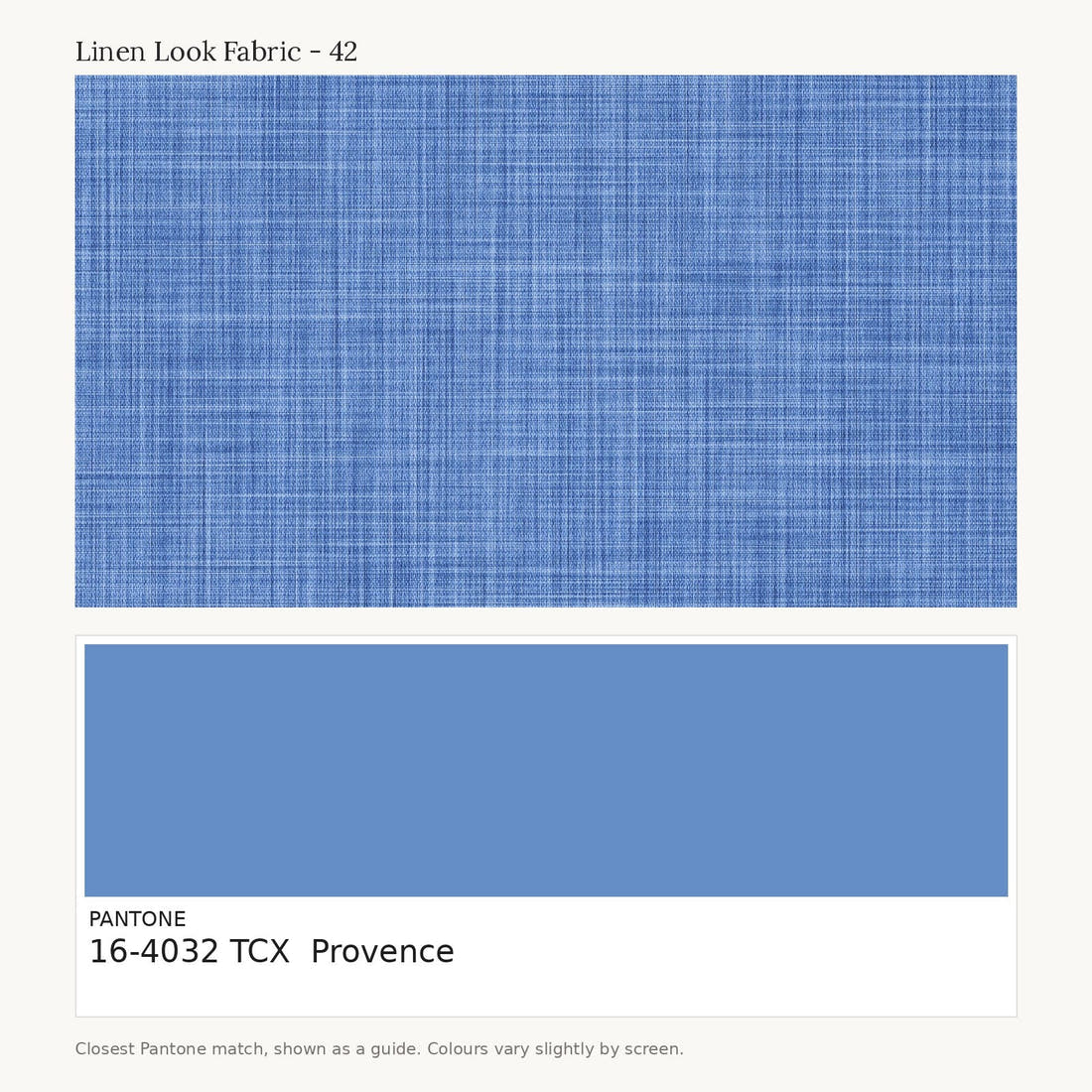 Linen Look Fabric 42 colour card - closest Pantone TCX 16-4032 Provence | Fabric by Missy Rose