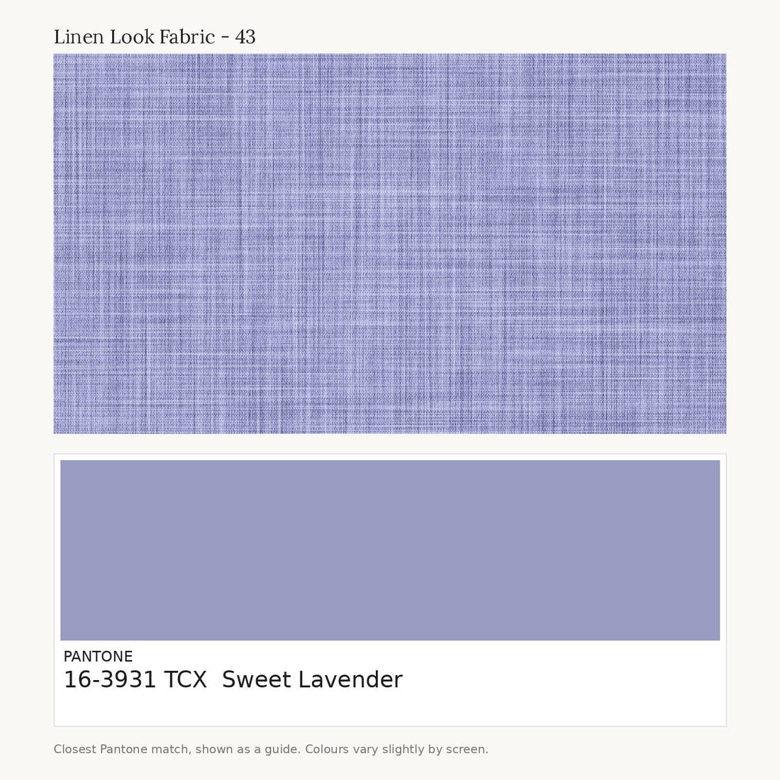 Linen Look Fabric 43 colour card - closest Pantone TCX 16-3931 Sweet Lavender | Fabric by Missy Rose