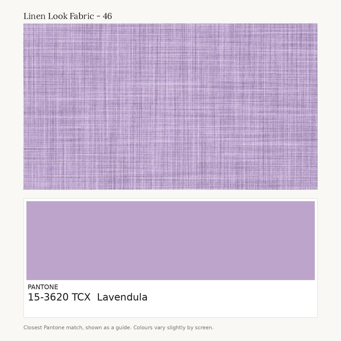 Linen Look Fabric 46 colour card - closest Pantone TCX 15-3620 Lavendula | Fabric by Missy Rose