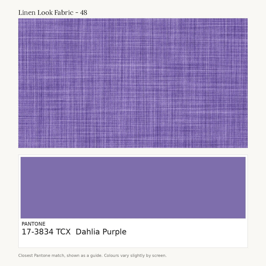 Linen Look Fabric 48 colour card - closest Pantone TCX 17-3834 Dahlia Purple | Fabric by Missy Rose