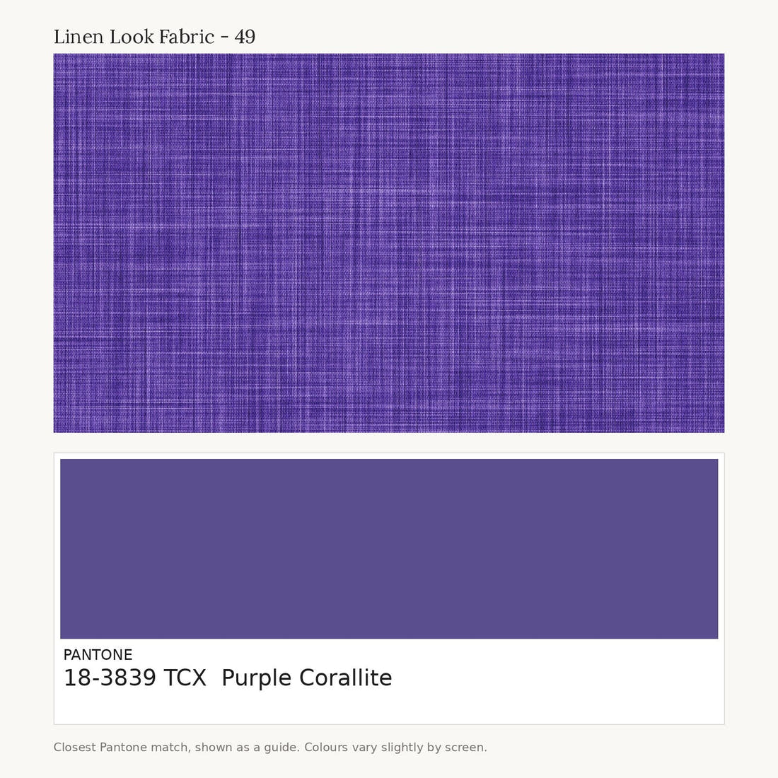 Linen Look Fabric 49 colour card - closest Pantone TCX 18-3839 Purple Corallite | Fabric by Missy Rose