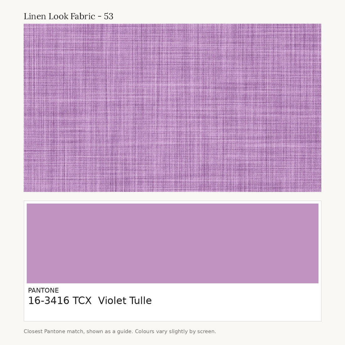 Linen Look Fabric 53 colour card - closest Pantone TCX 16-3416 Violet Tulle | Fabric by Missy Rose