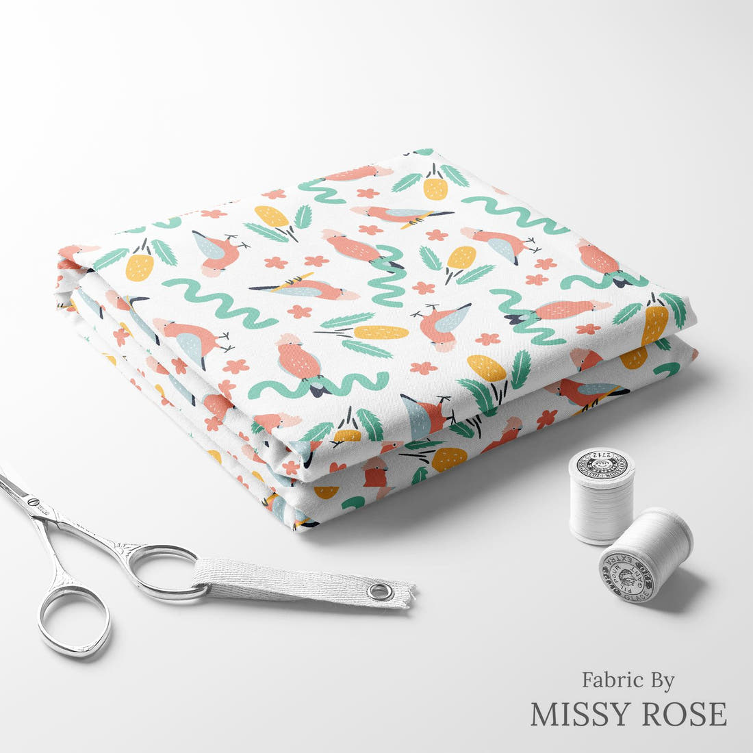 Little Black Kat 01 folded fabric stack with matching thread - pre-order fabric Australia | Fabric by Missy Rose
