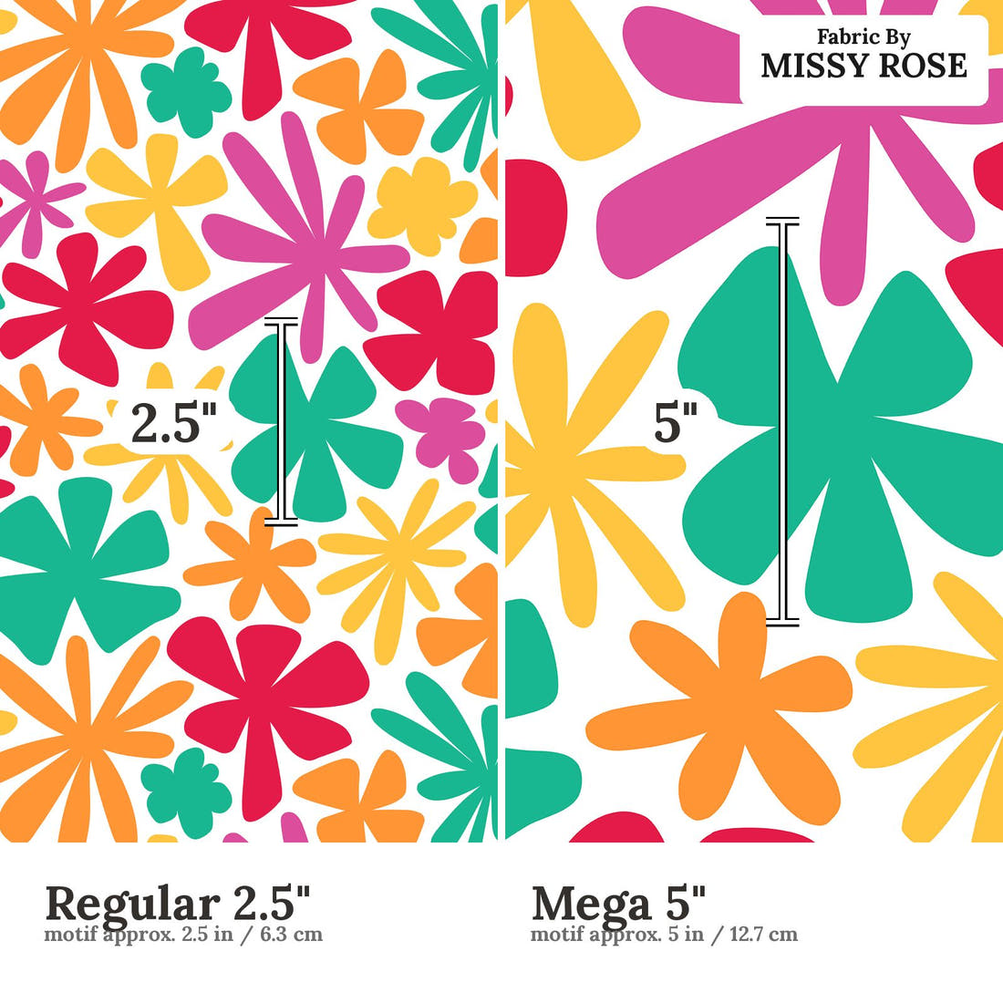 Little Black Kat 02 Regular 2.5 inch vs Mega 5 inch print scale side by side | Fabric by Missy Rose