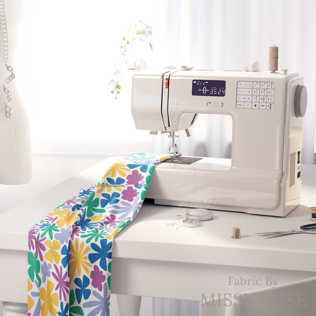 Little Black Kat 03 on a sewing machine - premium fabric for sewing projects | Fabric by Missy Rose