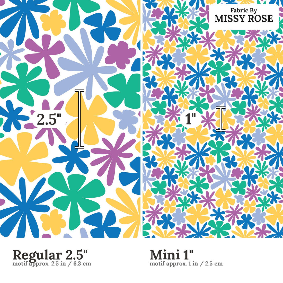 Little Black Kat 03 Regular 2.5 inch vs Mini 1 inch print scale side by side | Fabric by Missy Rose