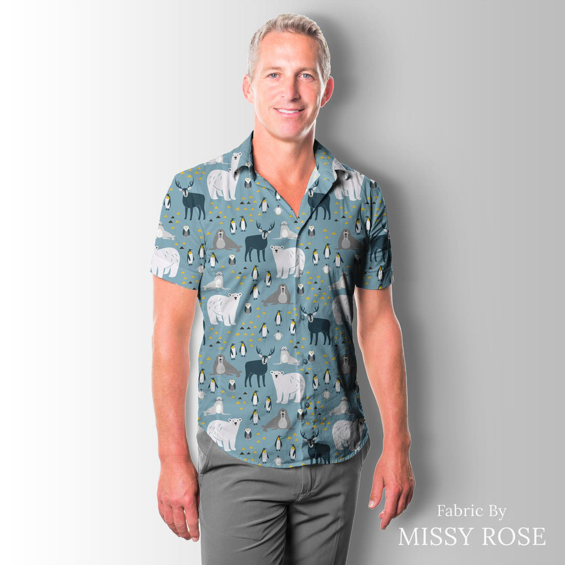 Little Black Kat 04 sewn into a men's shirt - see how the print looks made up | Fabric by Missy Rose
