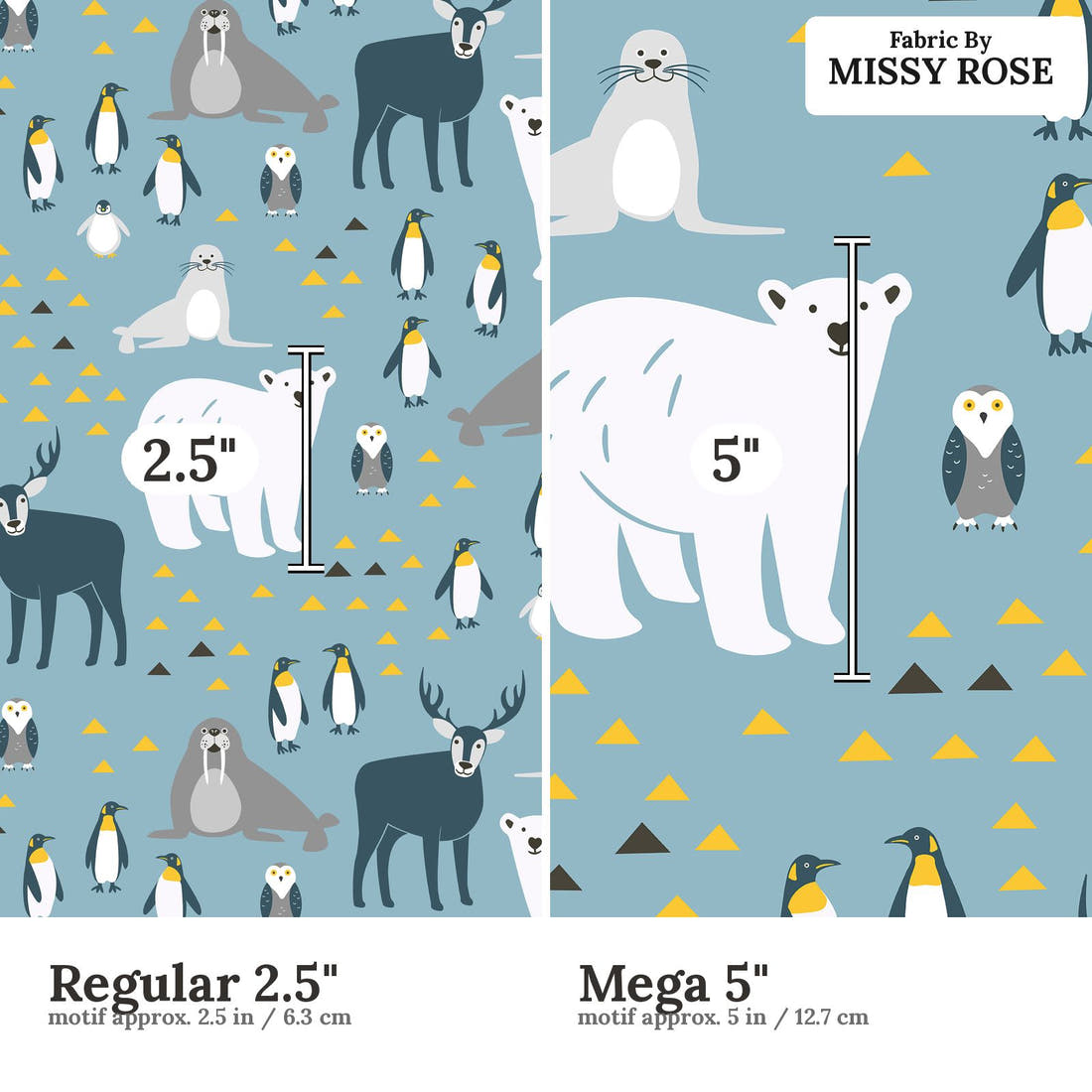 Little Black Kat 04 Regular 2.5 inch vs Mega 5 inch print scale side by side | Fabric by Missy Rose