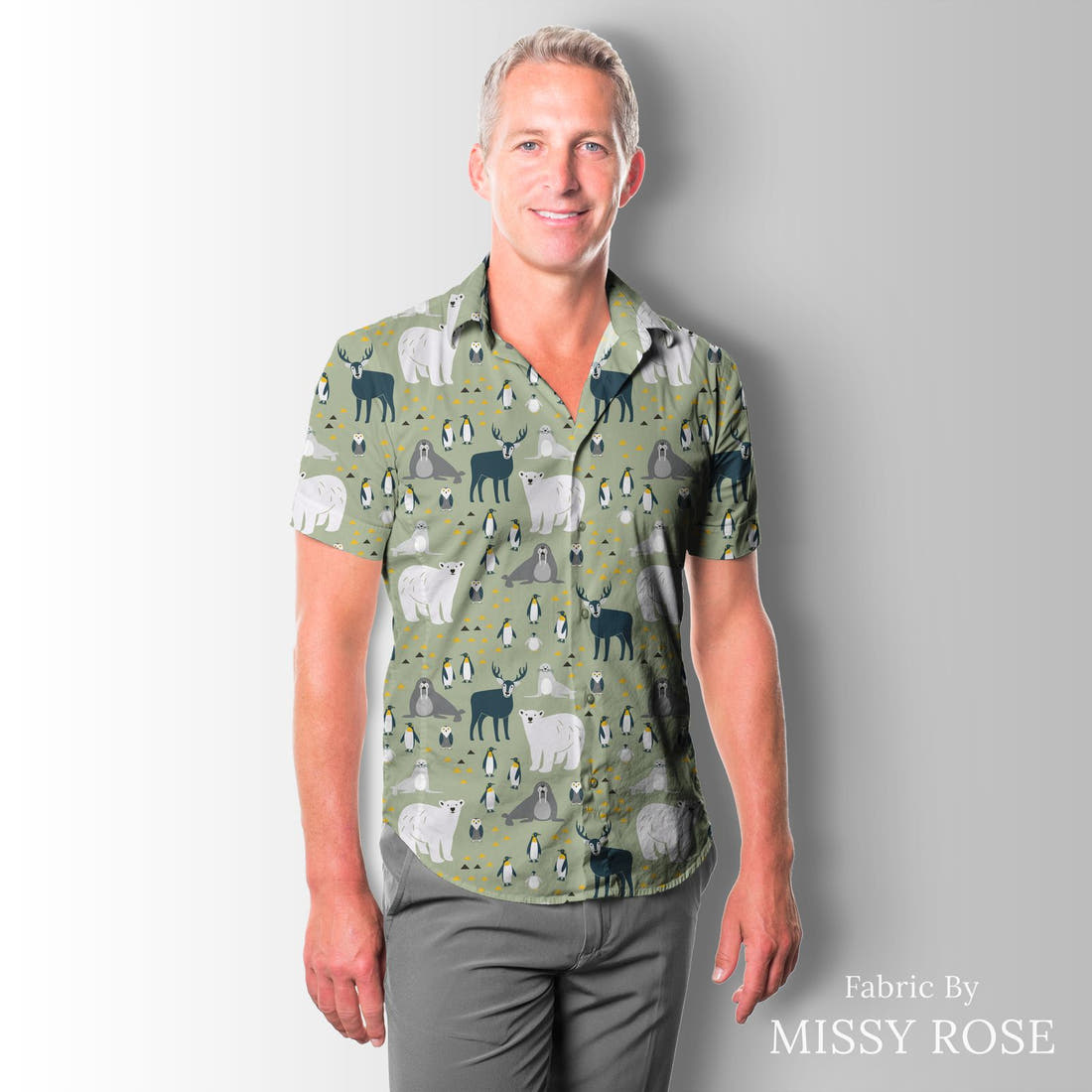 Little Black Kat 05 sewn into a men's shirt - see how the print looks made up | Fabric by Missy Rose