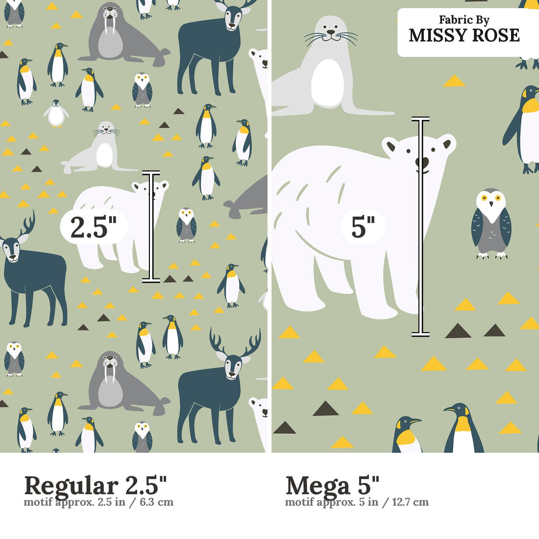 Little Black Kat 05 Regular 2.5 inch vs Mega 5 inch print scale side by side | Fabric by Missy Rose