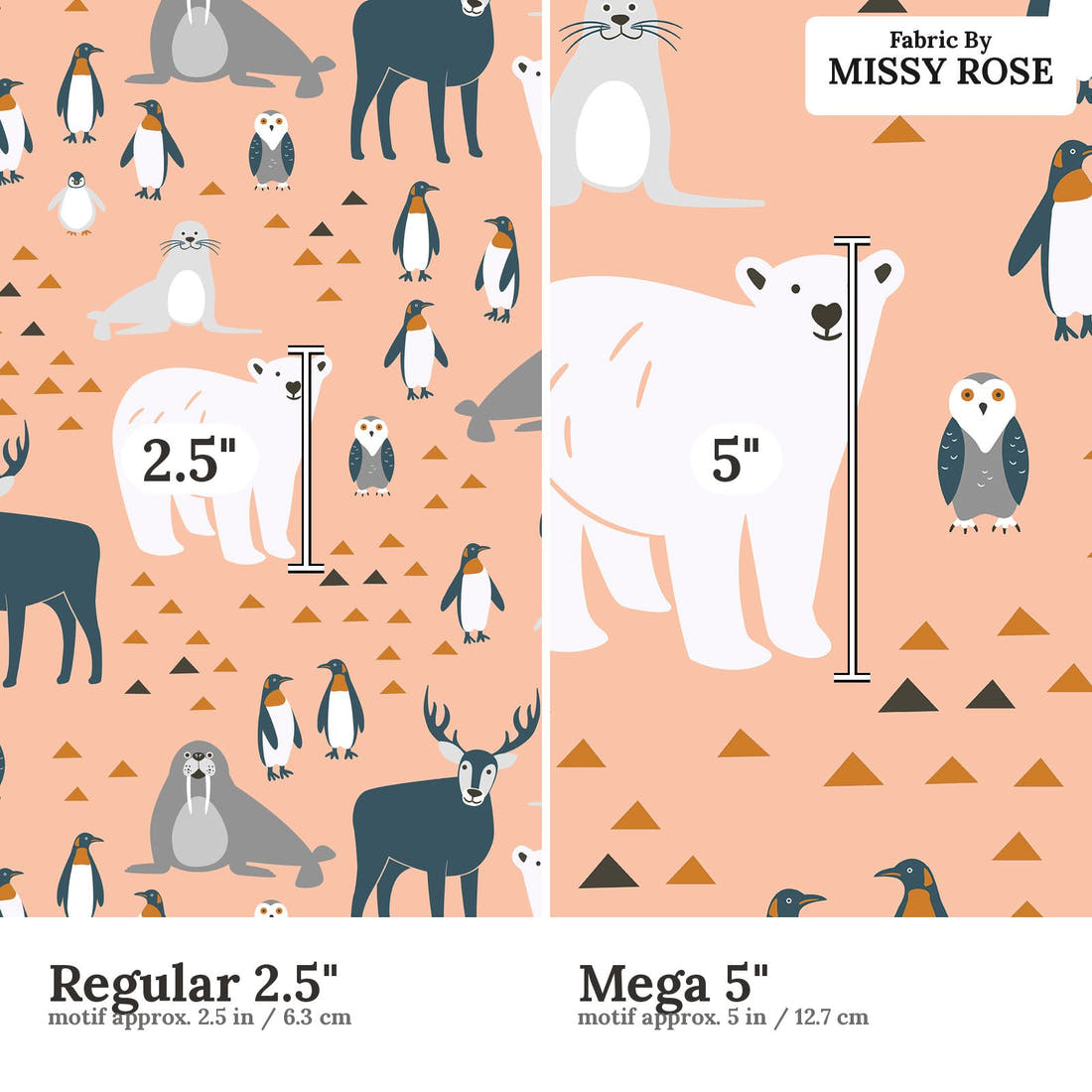 Little Black Kat 06 Regular 2.5 inch vs Mega 5 inch print scale side by side | Fabric by Missy Rose