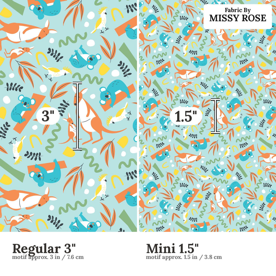 Little Black Kat 07 Regular 3 inch vs Mini 1.5 inch print scale side by side | Fabric by Missy Rose