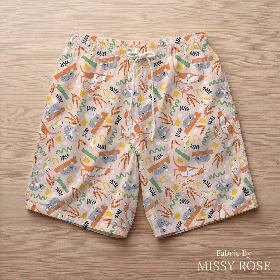 Little Black Kat 08 sewn into swim shorts - see how the print looks made up | Fabric by Missy Rose