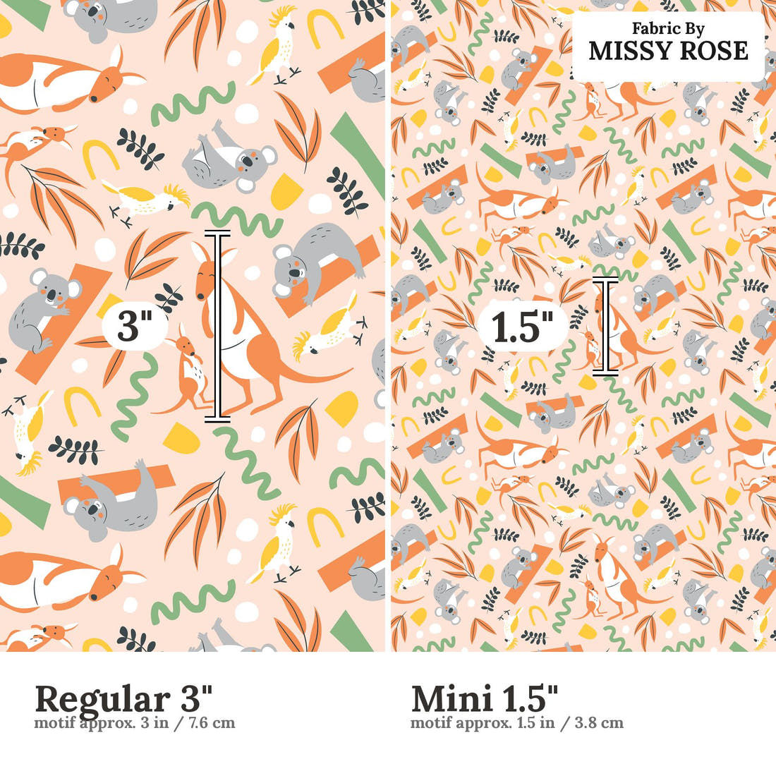 Little Black Kat 08 Regular 3 inch vs Mini 1.5 inch print scale side by side | Fabric by Missy Rose