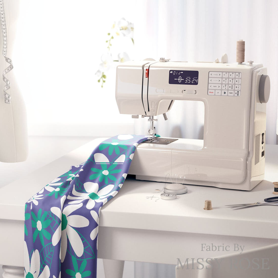 Little Black Kat 09 on a sewing machine - premium fabric for sewing projects | Fabric by Missy Rose