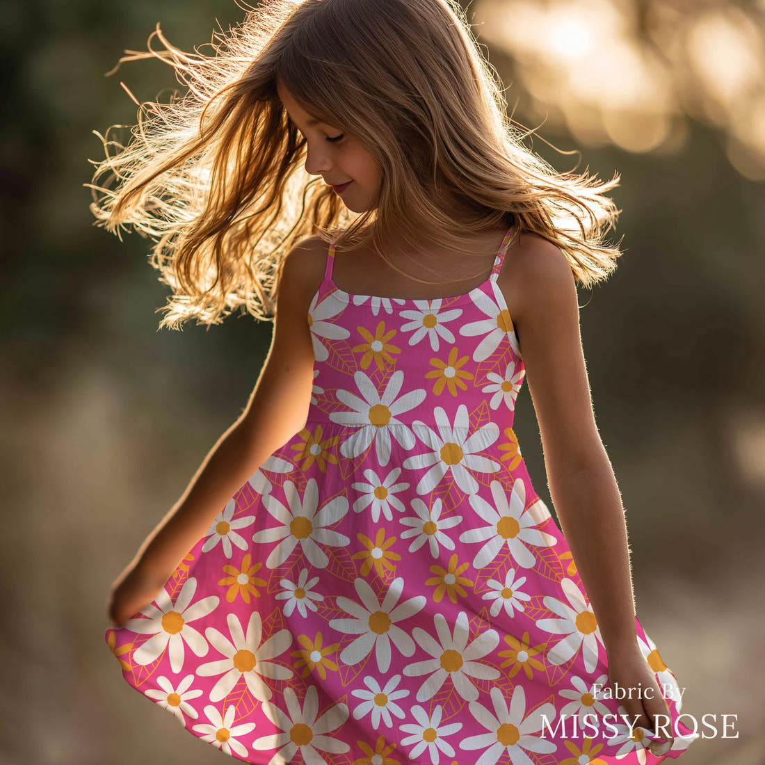 Little Black Kat 10 sewn into a girls' dress - see how the print looks made up | Fabric by Missy Rose