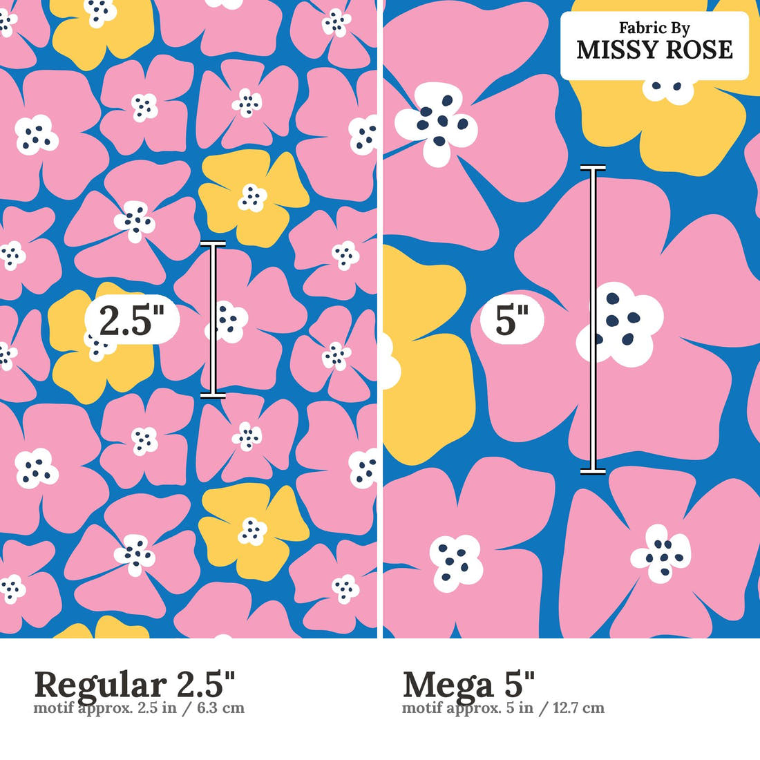 Little Black Kat 11 Regular 2.5 inch vs Mega 5 inch print scale side by side | Fabric by Missy Rose