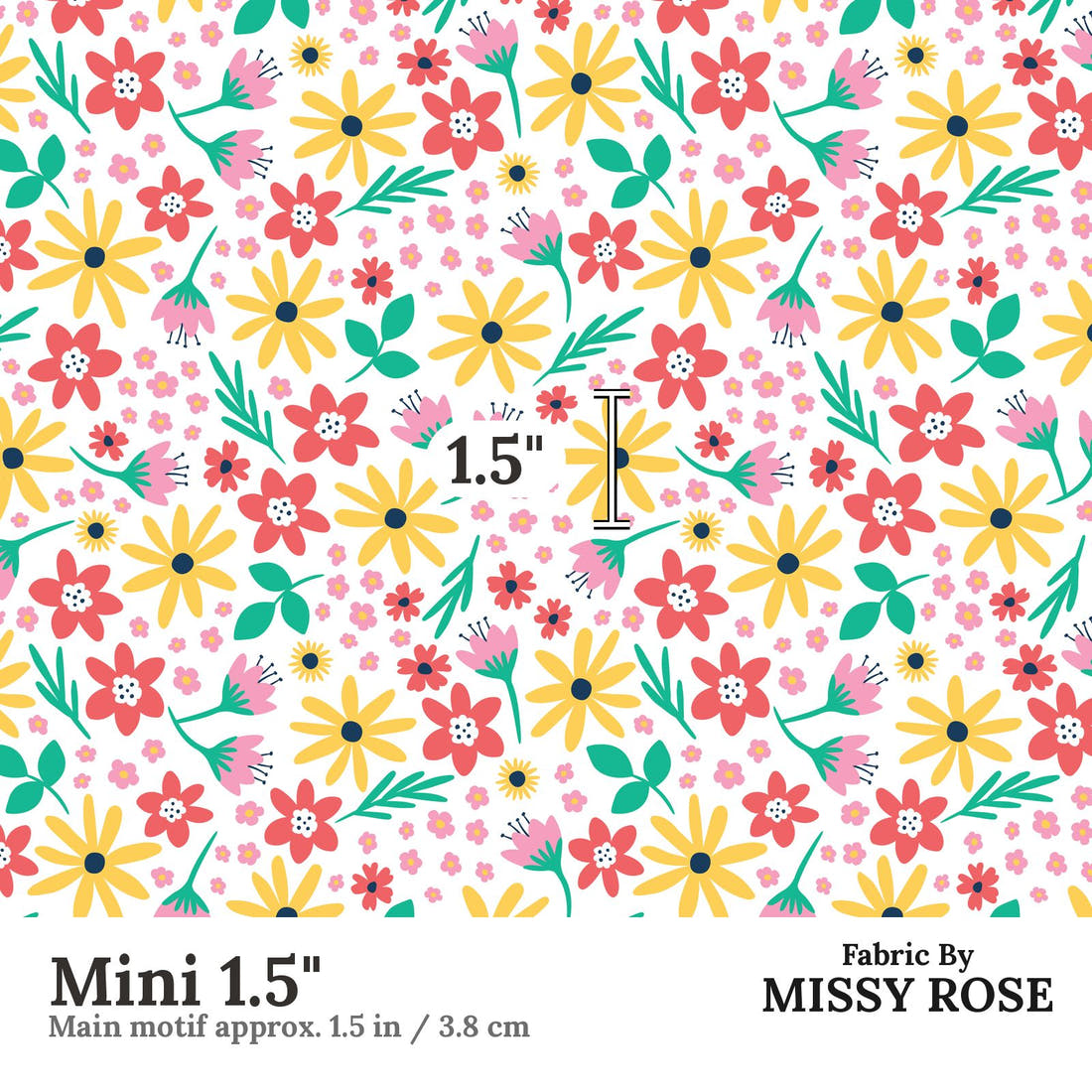 Little Black Kat 13 Mini 1.5 inch print scale guide | Fabric by Missy Rose