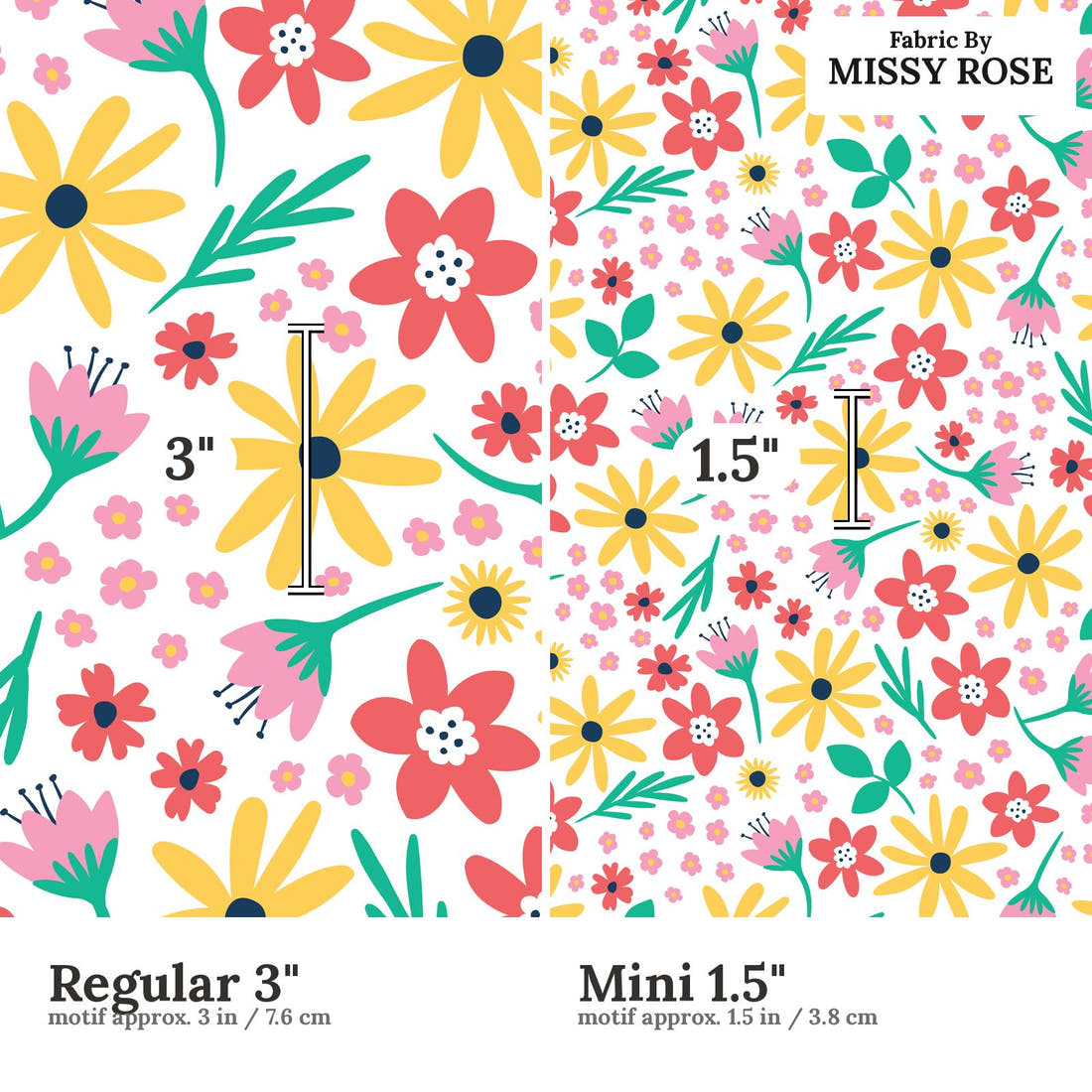 Little Black Kat 13 Regular 3 inch vs Mini 1.5 inch print scale side by side | Fabric by Missy Rose