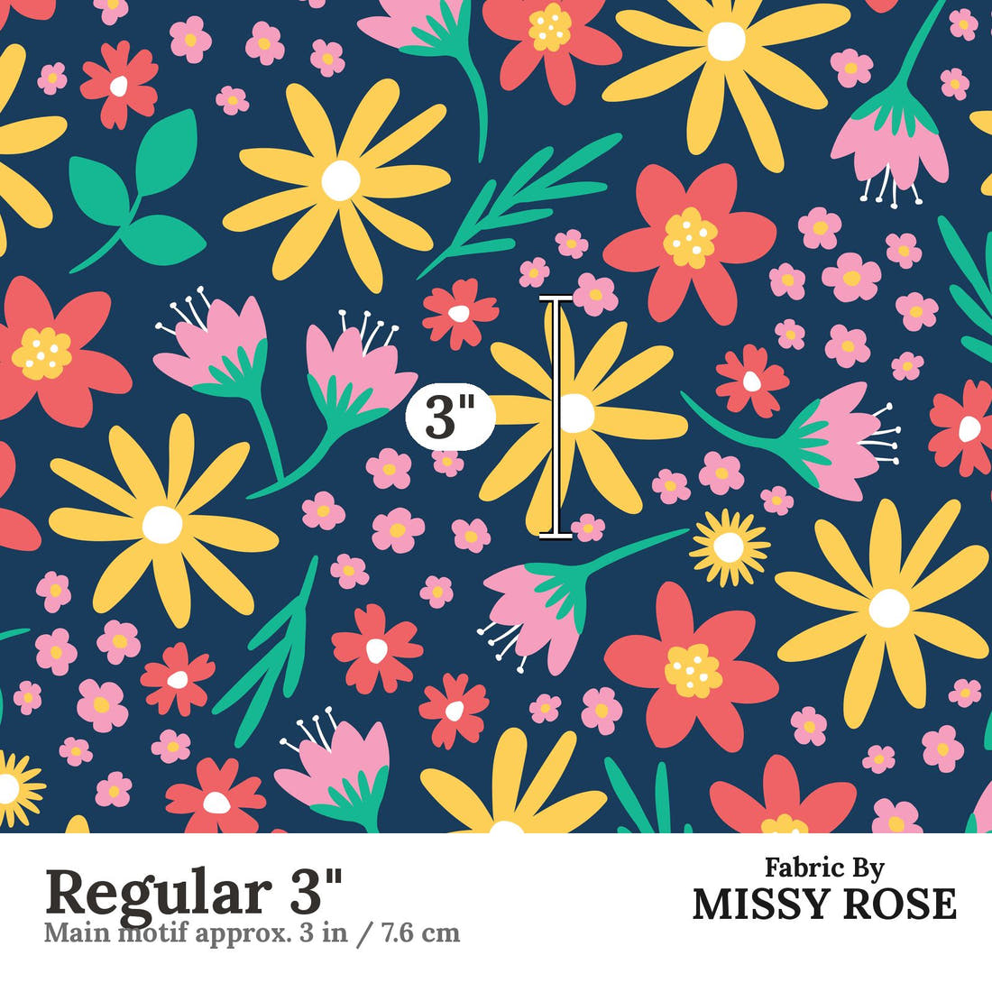 Little Black Kat 14 Regular 3 inch print scale guide | Fabric by Missy Rose