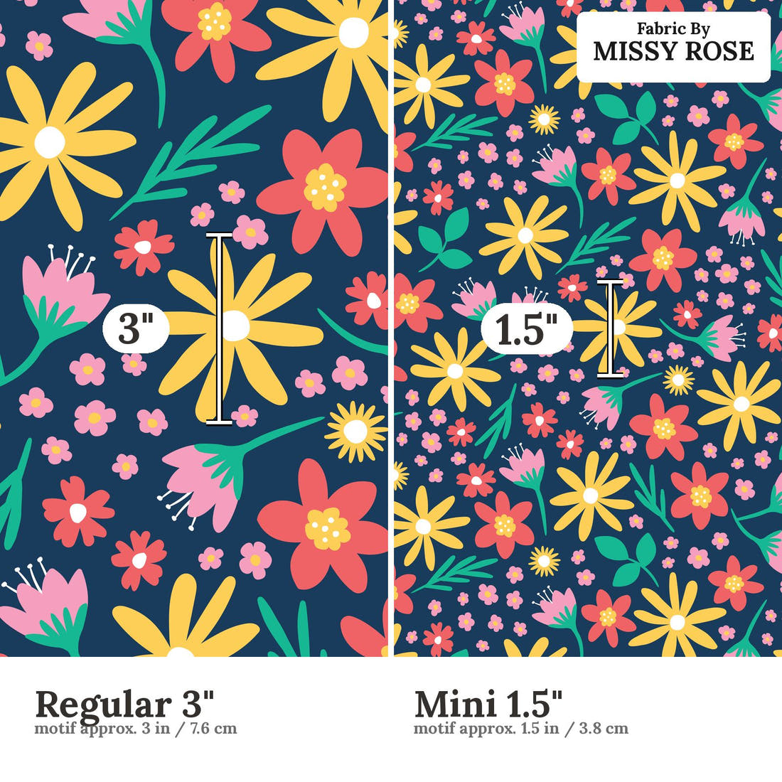Little Black Kat 14 Regular 3 inch vs Mini 1.5 inch print scale side by side | Fabric by Missy Rose