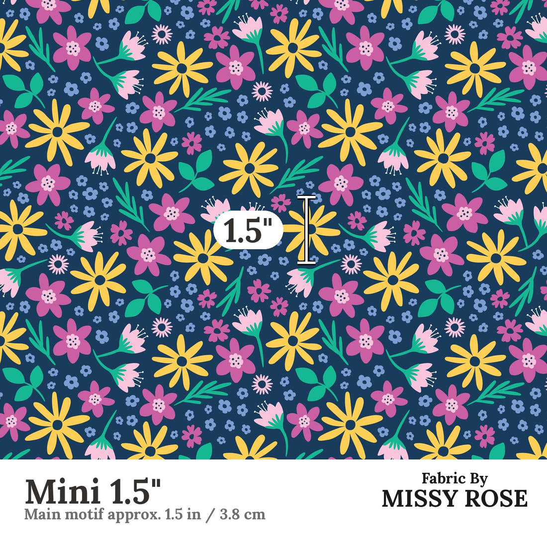 Little Black Kat 15 Mini 1.5 inch print scale guide | Fabric by Missy Rose