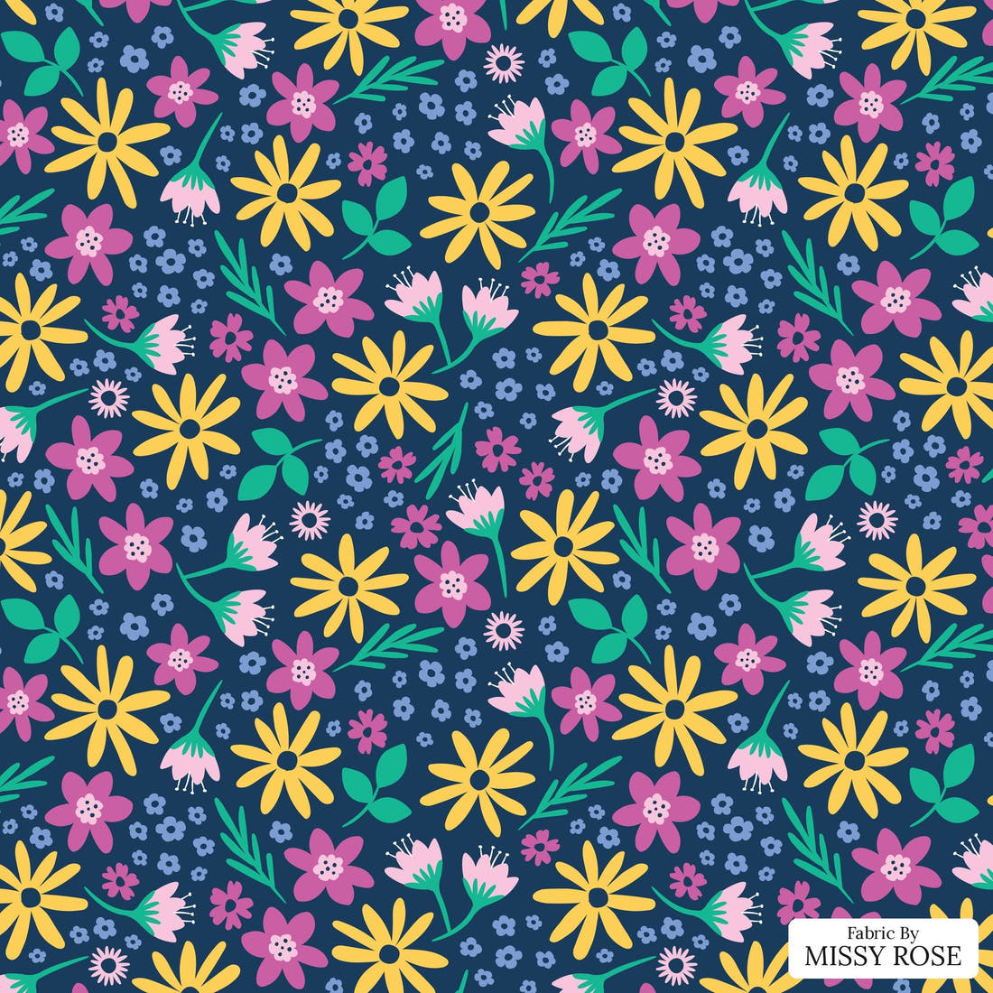 Little Black Kat 15 - flat view of the print, zoom in for detail | Fabric by Missy Rose